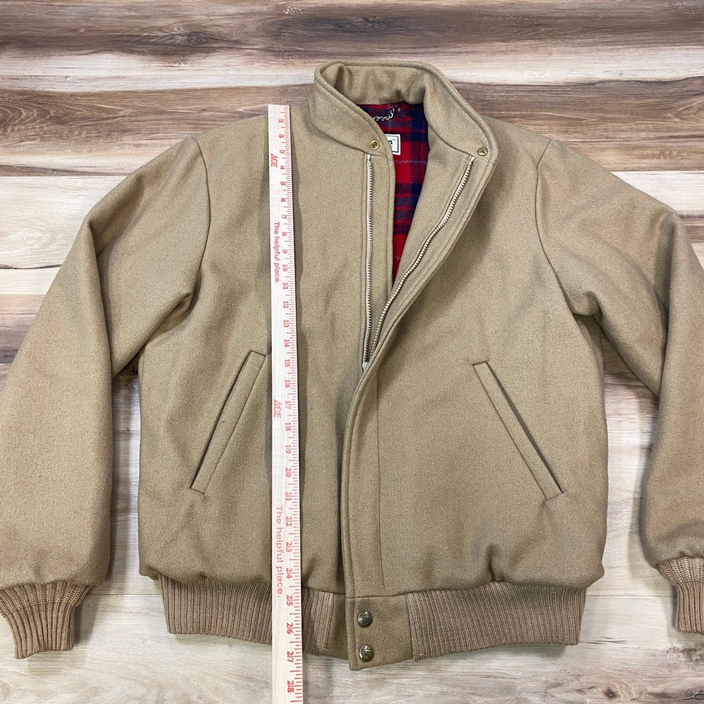 LL Bean Bomber Jacket Mens M Vintage Wool Plaid Lined Tan Heritage Made USA - Picture 4 of 12